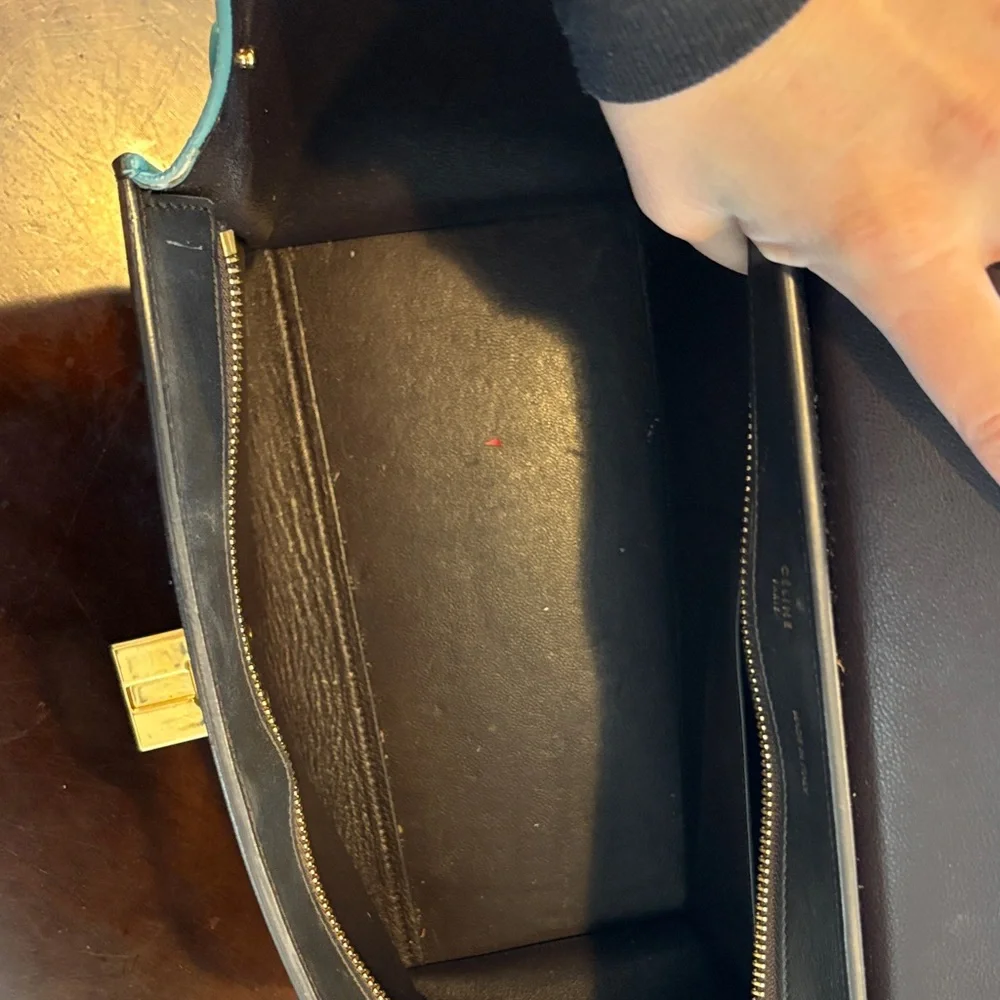 Celine Tricolor Satchel in Brown, Black, and Teal - Picture 9 of 14